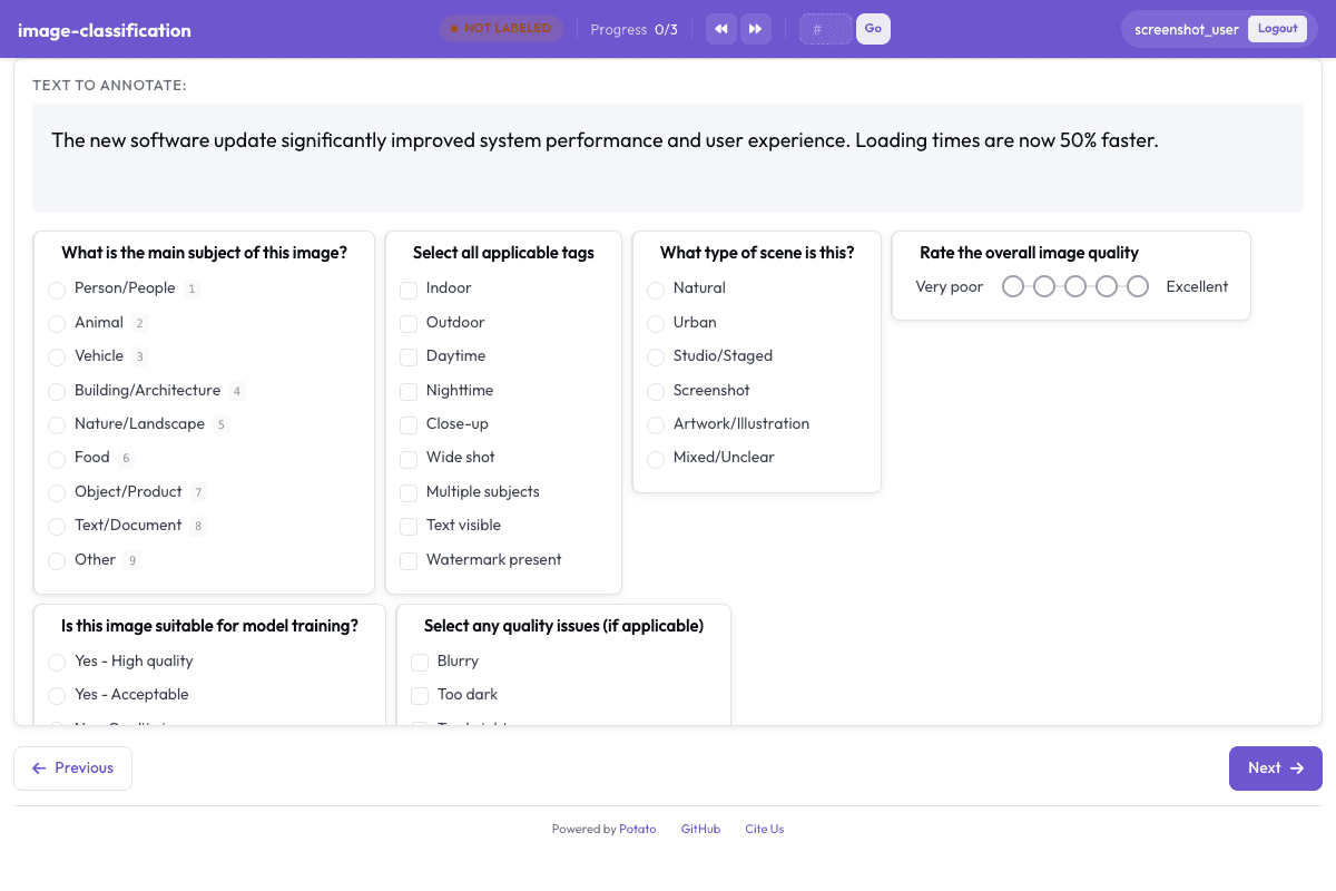 Image Classification annotation interface preview