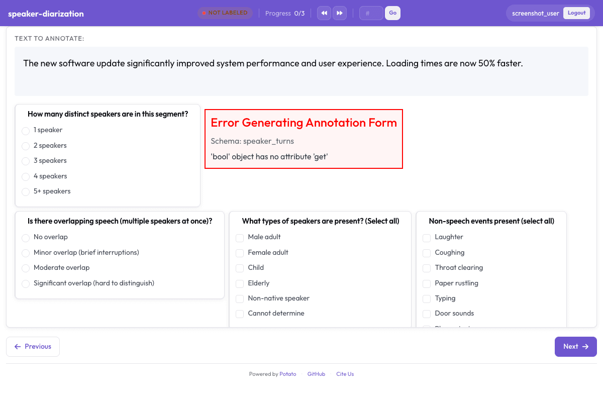 Speaker Diarization annotation interface preview