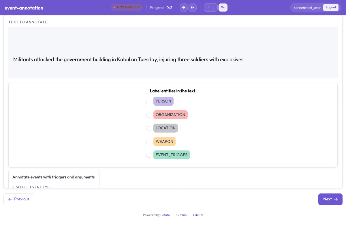 Event Annotation annotation interface preview