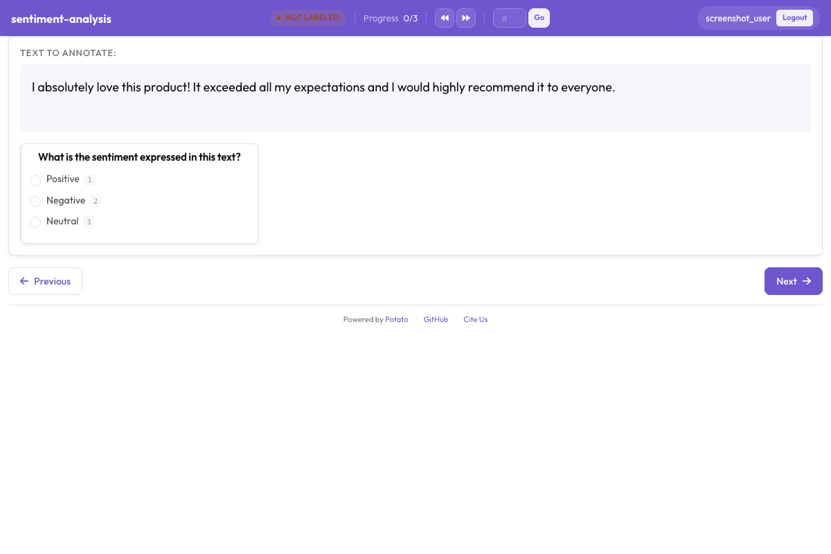 Sentiment Analysis annotation interface preview