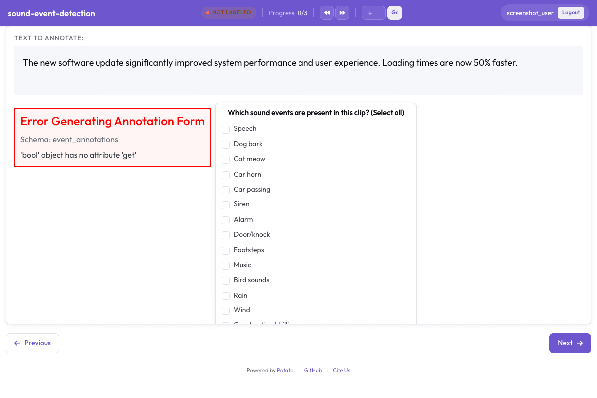 Sound Event Detection annotation interface preview