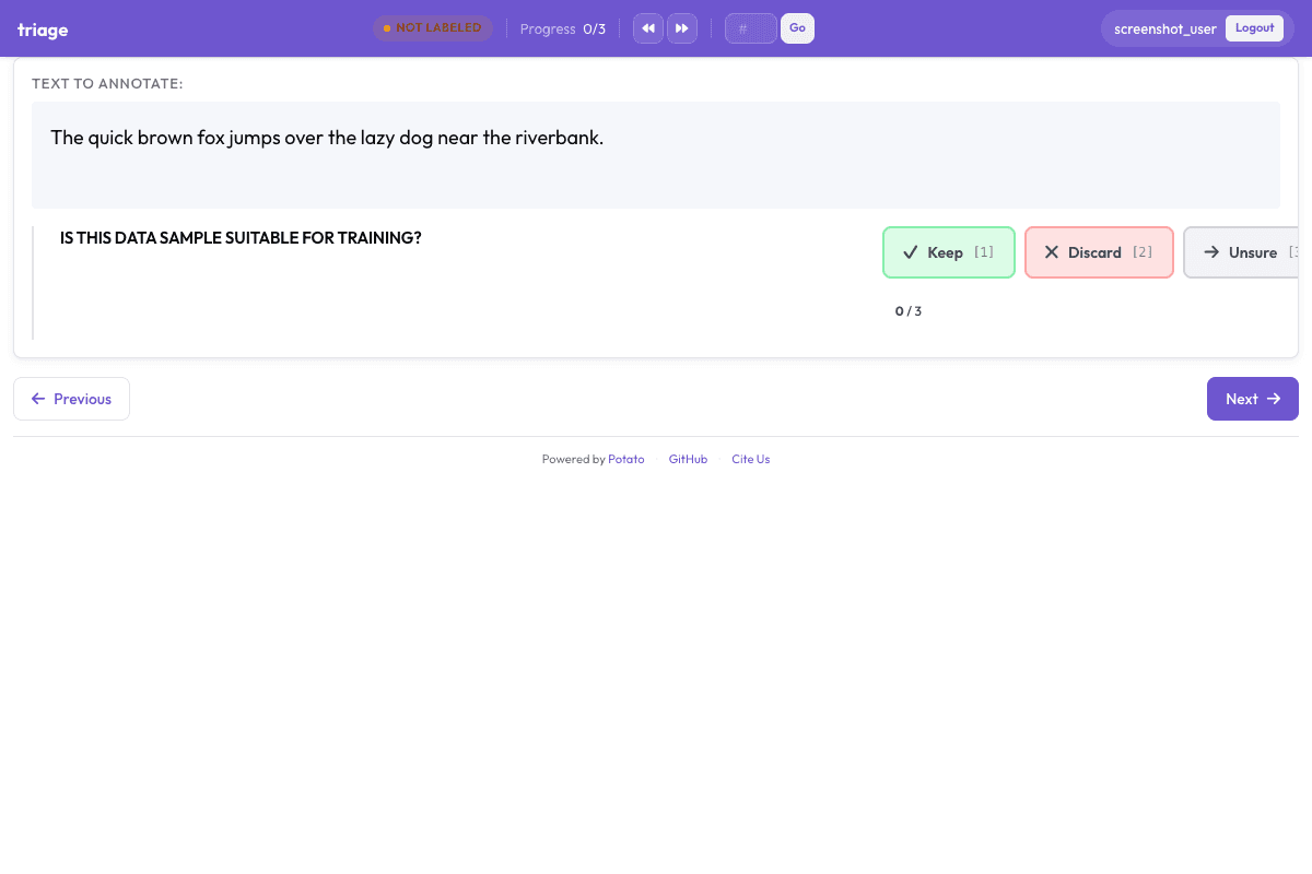 Triage annotation interface preview