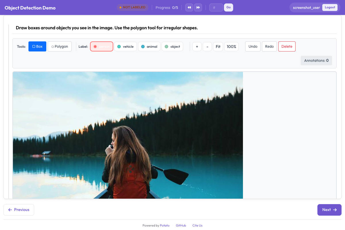 Bounding box annotation interface for object detection
