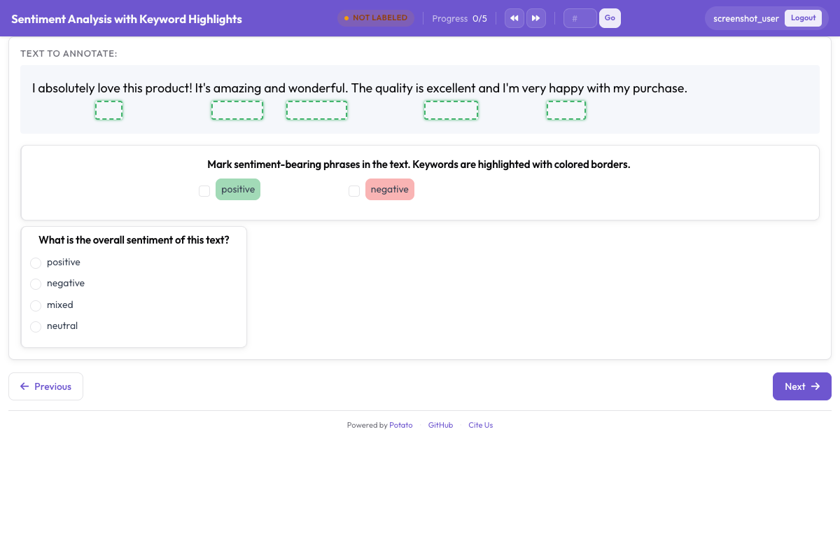 AI keyword highlighting in Potato