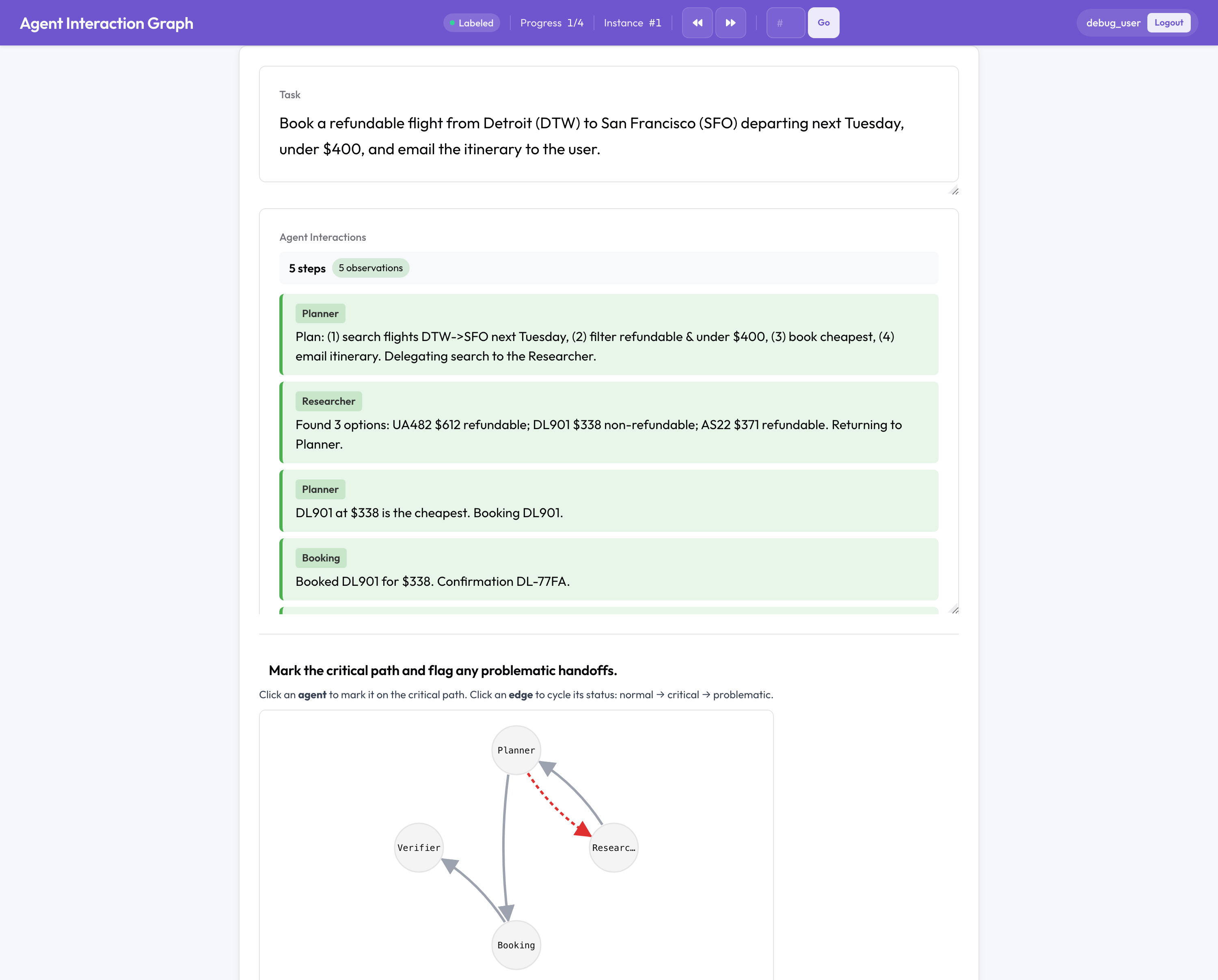 A clickable agent-interaction graph, the headline of Potato's multi-agent evaluation