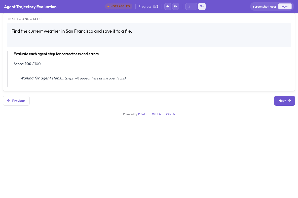 Trajectory evaluation with running score tracker