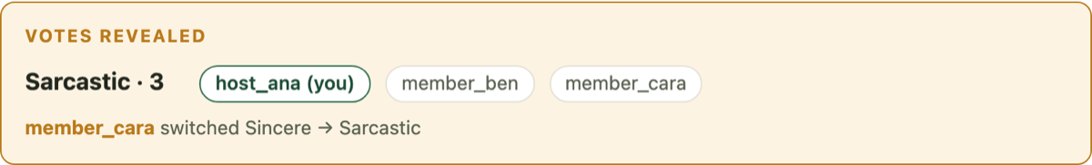 A live norming room: blind votes revealed, a real-time agreement meter, and a logged conformity switch
