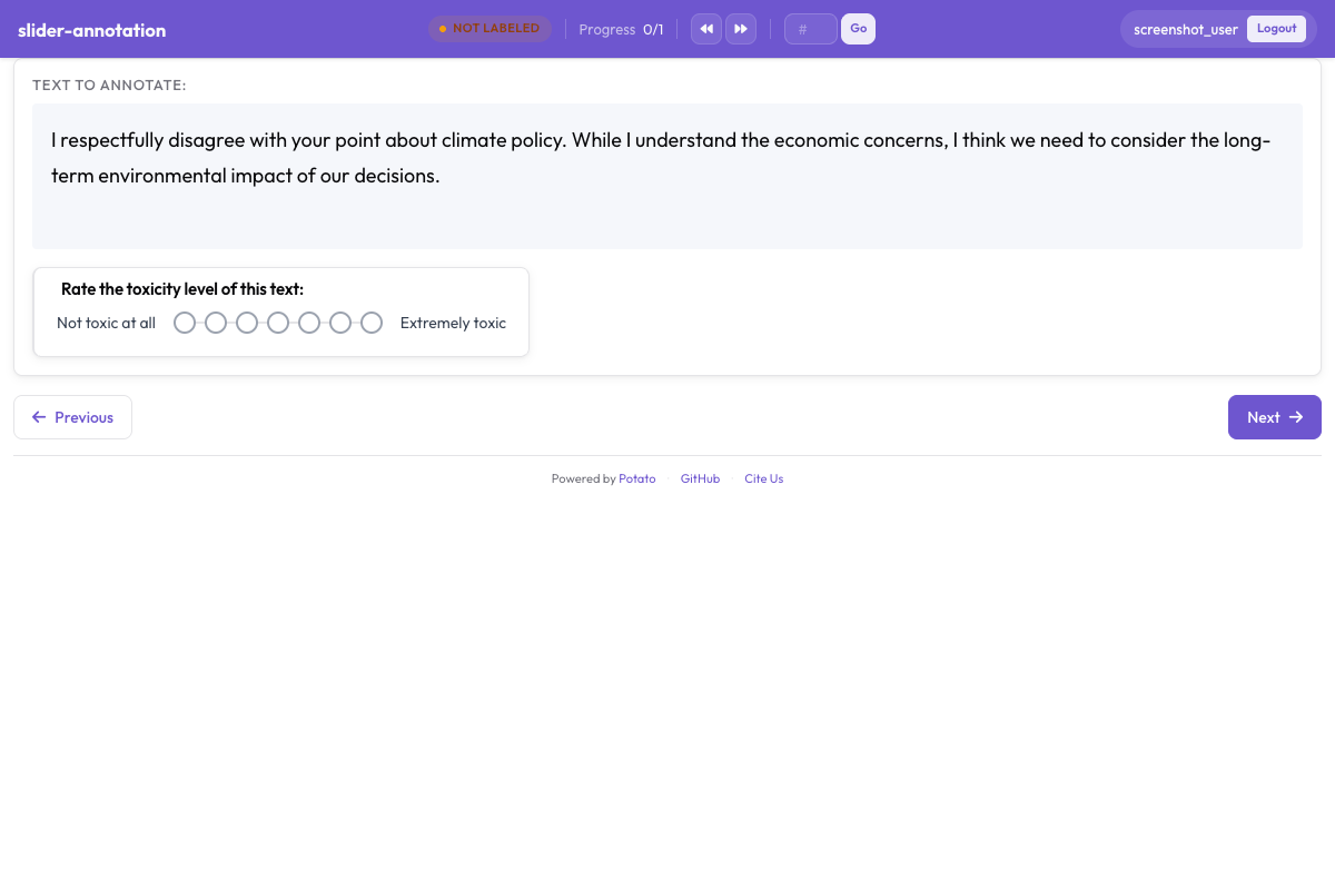 Slider annotation interface
