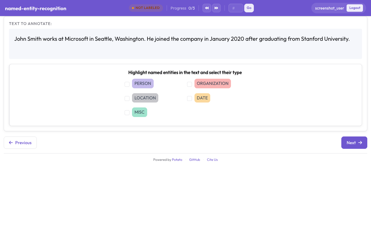 Span annotation interface with entity highlighting