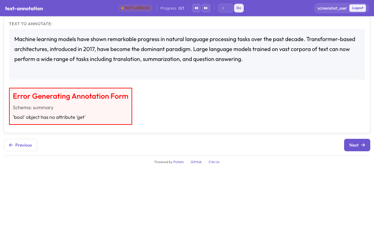 Text input annotation interface